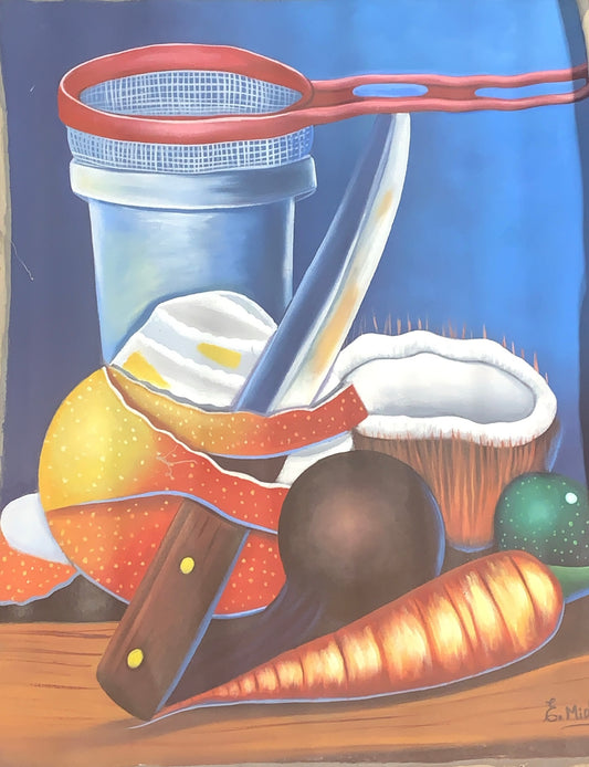 Still life composition kitchen objects painting
