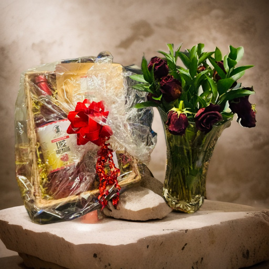 Valentine Gift Basket with Grenadine Liquor