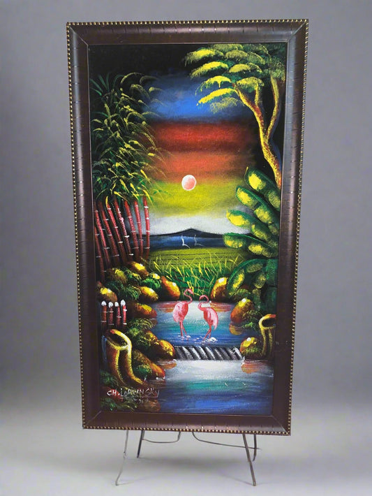 Hand made painting of a vibrant and stylized landscape