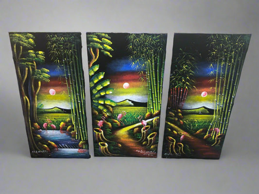 Hand made painting of a vibrant and stylized landscape