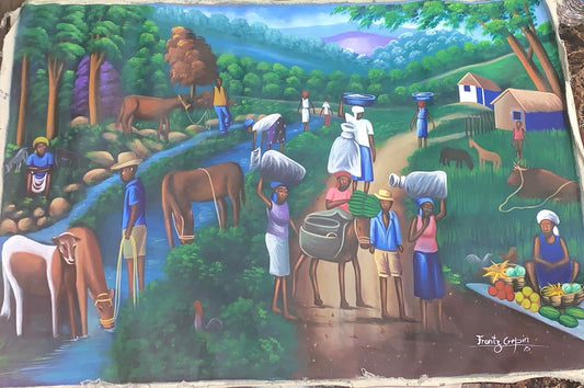 Hand made painting of a beautiful  lively rural scene