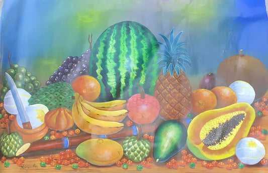 Hand made painting of a lush still life tropical fruits