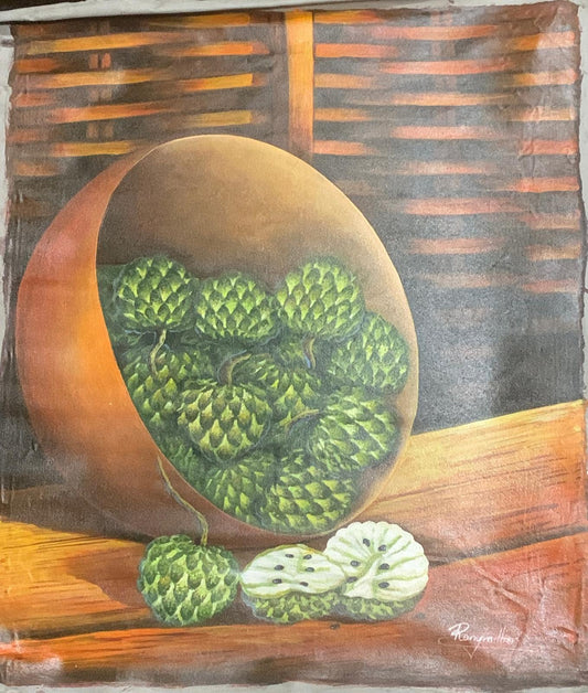 Hand made still-life painting of Green Sugar Apples